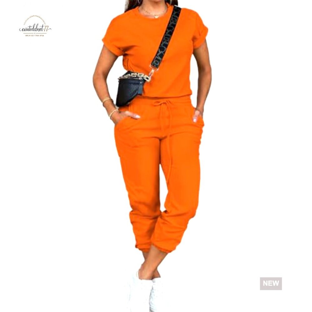 Large Polyester Jogger Set With Pockets, Short Sl… - image 2